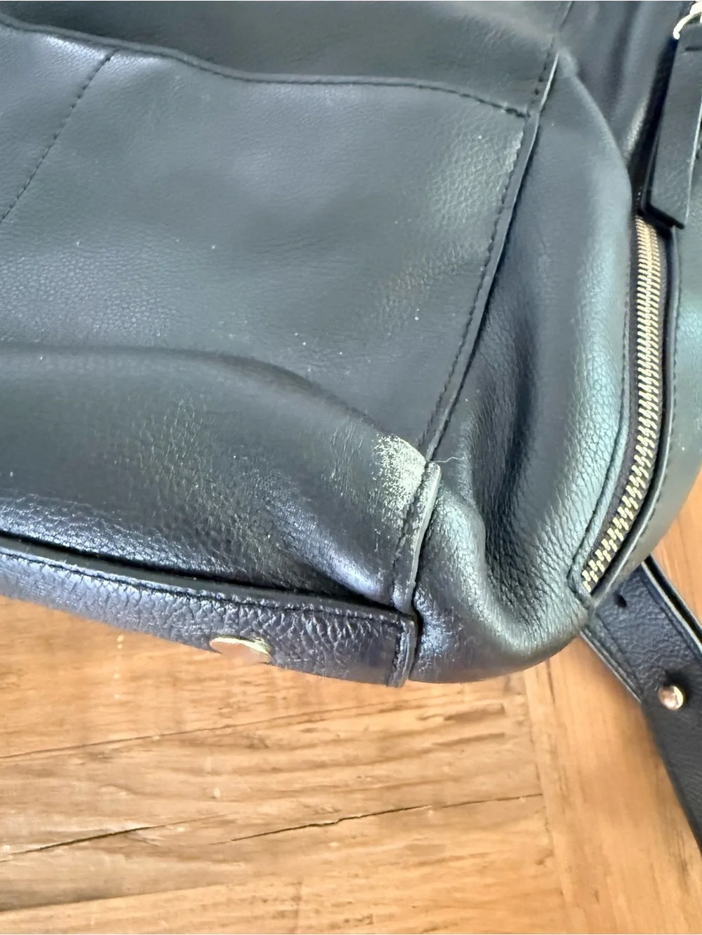 Mina Baie Harper Black Leather Diaper Bag